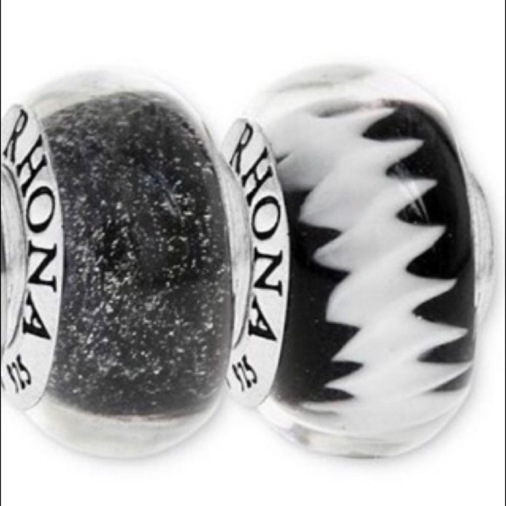 Rhona Sutton 2 Pc. Set Painted Glass Bead Charms in Sterling Silver NWT